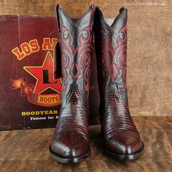 Los Altos Men's Black Cherry Teju Lizard Cowboy Boots 990718 Sz 10 EE STUNNING! - Picture 3 of 14